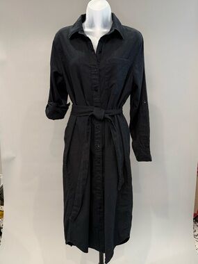 Abercrombie & Fitch Black Button-Front Shirt Dress with Tie Waist